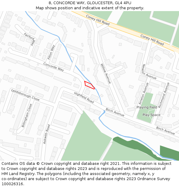 8, CONCORDE WAY, GLOUCESTER, GL4 4PU: Location map and indicative extent of plot