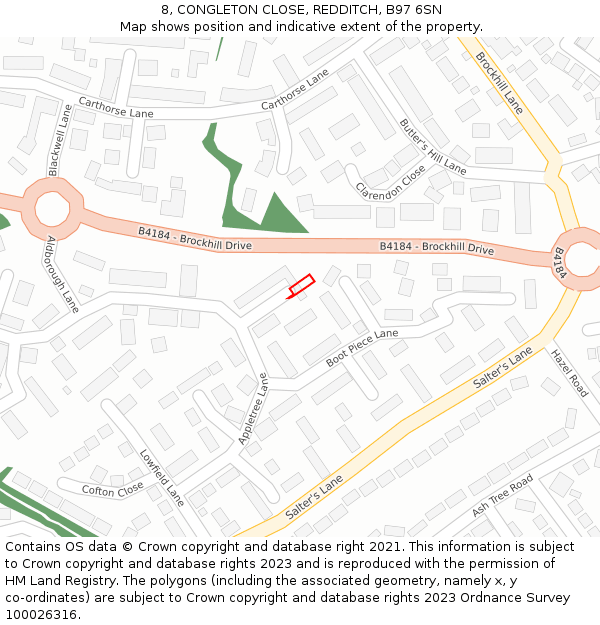 8, CONGLETON CLOSE, REDDITCH, B97 6SN: Location map and indicative extent of plot