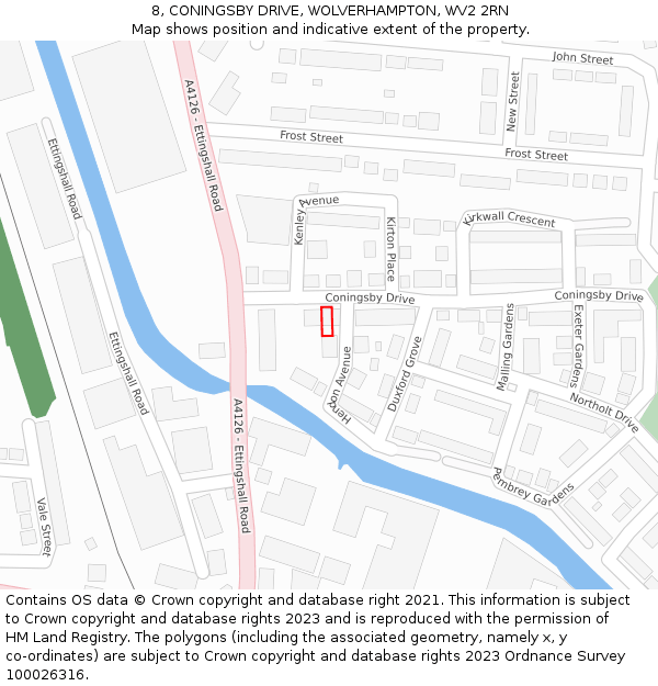 8, CONINGSBY DRIVE, WOLVERHAMPTON, WV2 2RN: Location map and indicative extent of plot