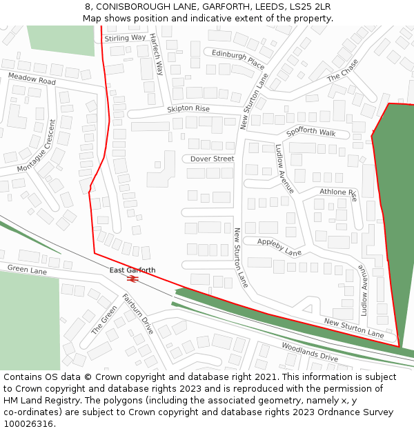 8, CONISBOROUGH LANE, GARFORTH, LEEDS, LS25 2LR: Location map and indicative extent of plot