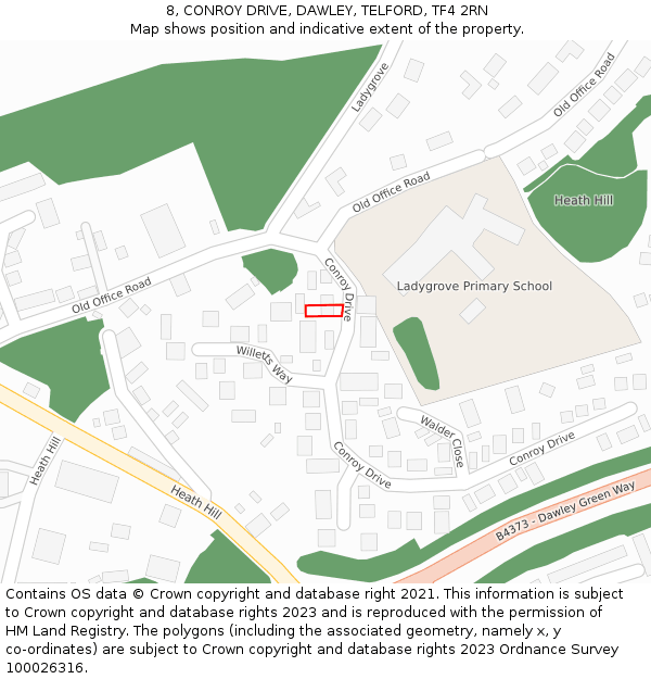 8, CONROY DRIVE, DAWLEY, TELFORD, TF4 2RN: Location map and indicative extent of plot