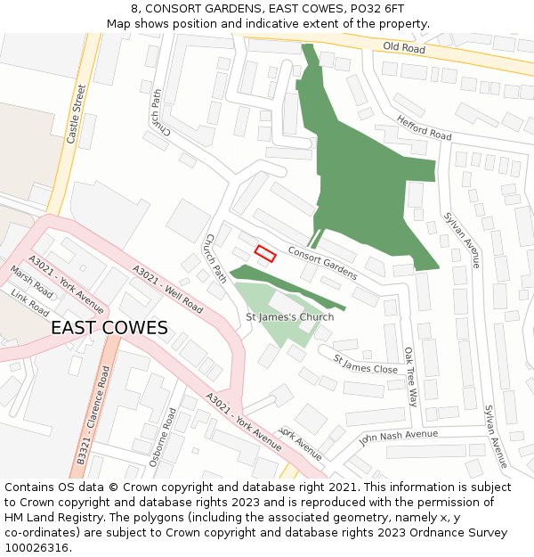 8, CONSORT GARDENS, EAST COWES, PO32 6FT: Location map and indicative extent of plot