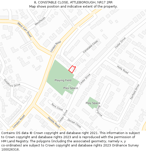 8, CONSTABLE CLOSE, ATTLEBOROUGH, NR17 2RR: Location map and indicative extent of plot