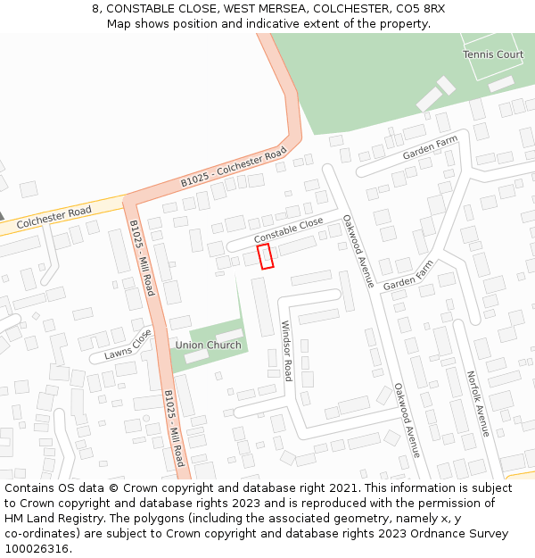 8, CONSTABLE CLOSE, WEST MERSEA, COLCHESTER, CO5 8RX: Location map and indicative extent of plot