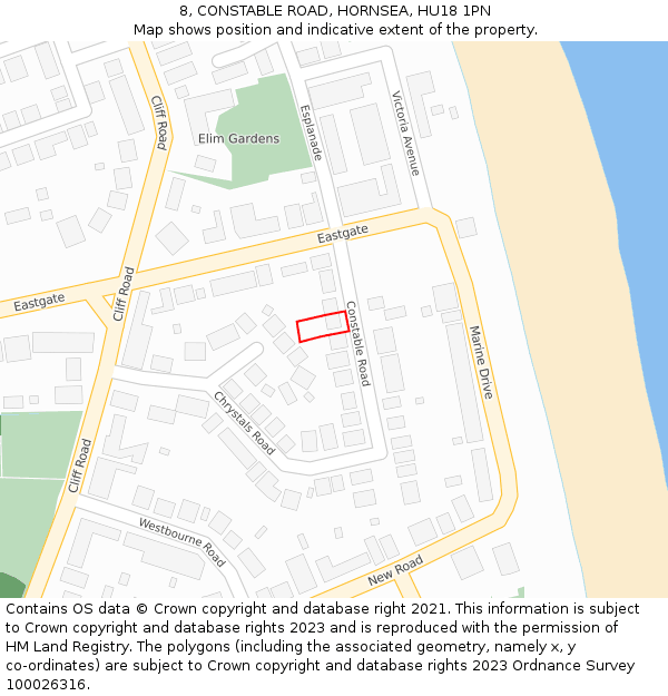 8, CONSTABLE ROAD, HORNSEA, HU18 1PN: Location map and indicative extent of plot