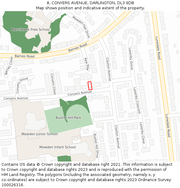 8, CONYERS AVENUE, DARLINGTON, DL3 9DB: Location map and indicative extent of plot