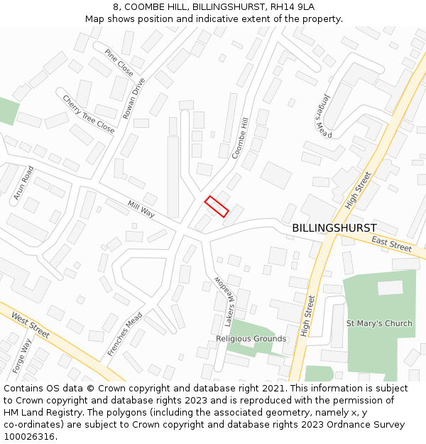 8, COOMBE HILL, BILLINGSHURST, RH14 9LA: Location map and indicative extent of plot