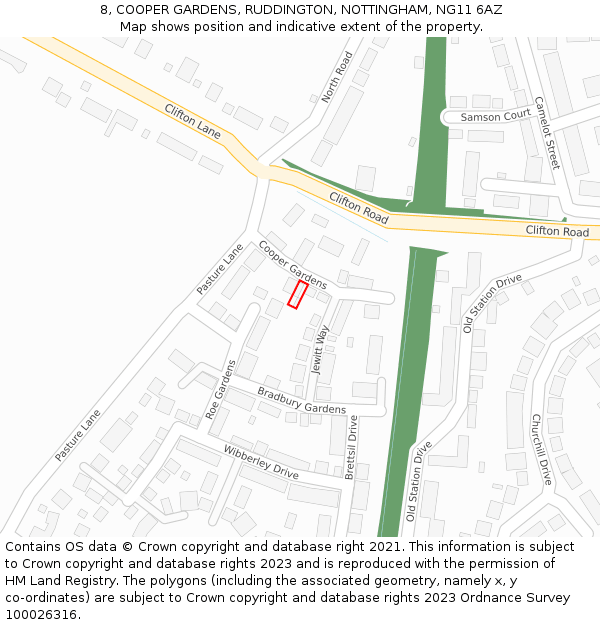 8, COOPER GARDENS, RUDDINGTON, NOTTINGHAM, NG11 6AZ: Location map and indicative extent of plot