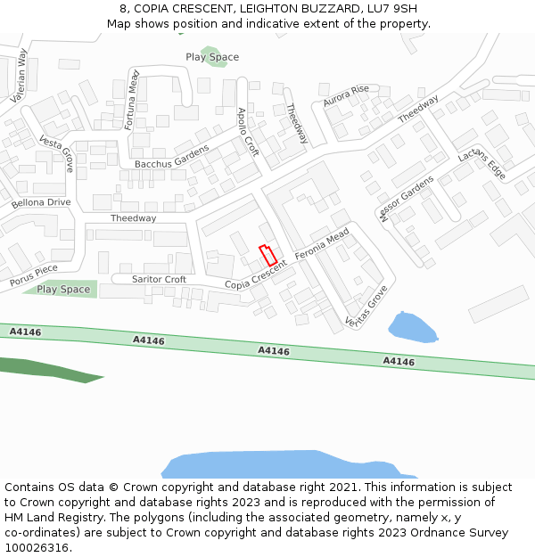 8, COPIA CRESCENT, LEIGHTON BUZZARD, LU7 9SH: Location map and indicative extent of plot
