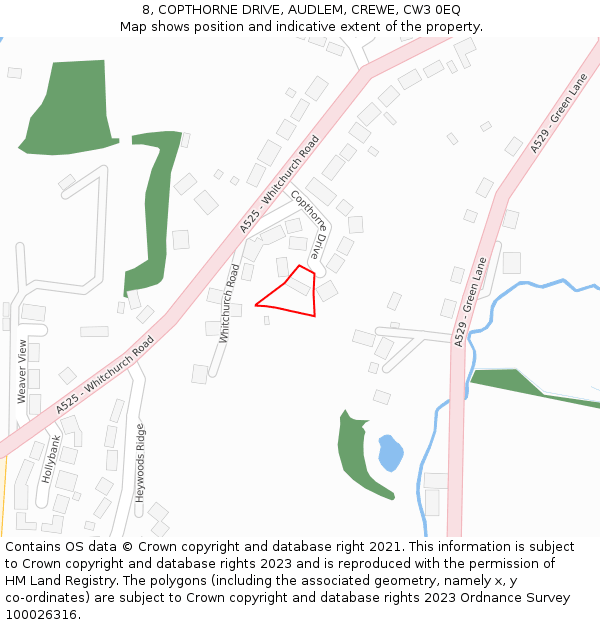 8, COPTHORNE DRIVE, AUDLEM, CREWE, CW3 0EQ: Location map and indicative extent of plot