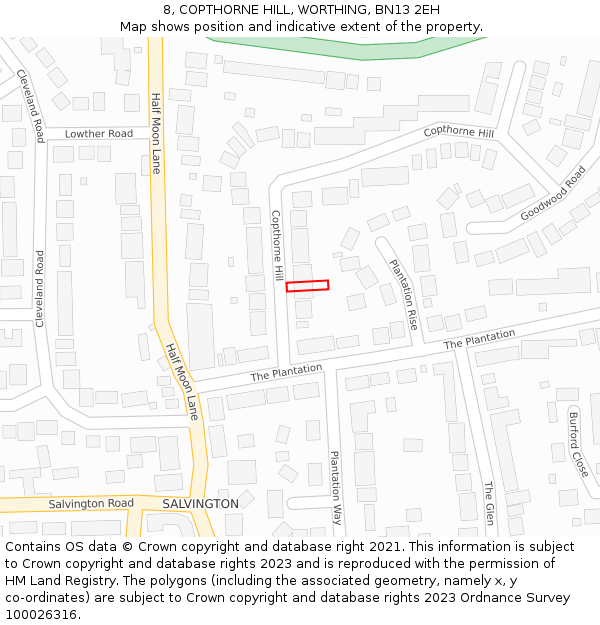 8, COPTHORNE HILL, WORTHING, BN13 2EH: Location map and indicative extent of plot