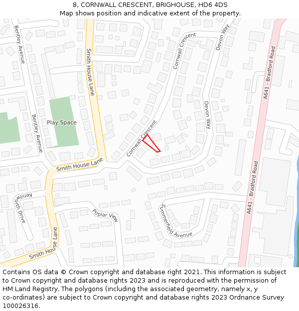 8, CORNWALL CRESCENT, BRIGHOUSE, HD6 4DS: Location map and indicative extent of plot