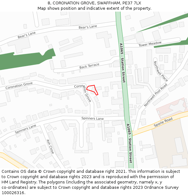 8, CORONATION GROVE, SWAFFHAM, PE37 7LX: Location map and indicative extent of plot