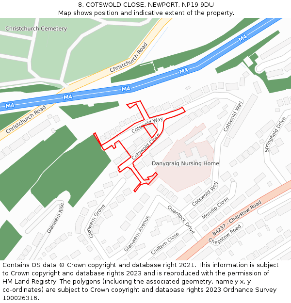 8, COTSWOLD CLOSE, NEWPORT, NP19 9DU: Location map and indicative extent of plot
