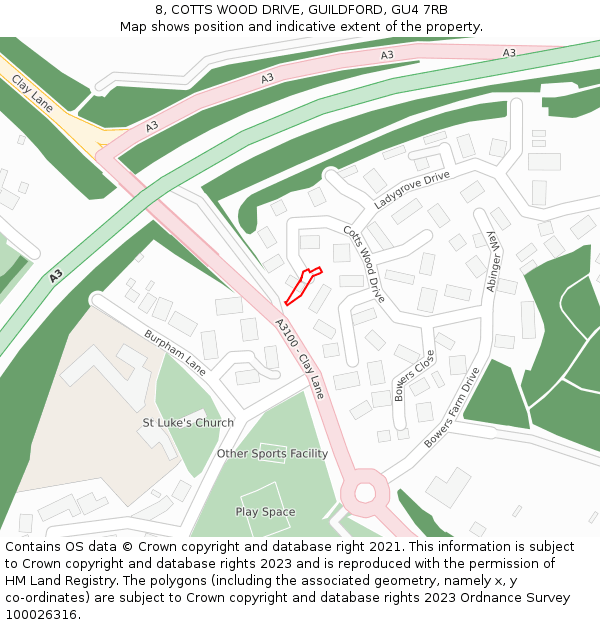 8, COTTS WOOD DRIVE, GUILDFORD, GU4 7RB: Location map and indicative extent of plot