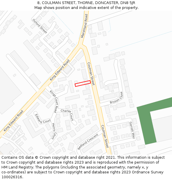 8, COULMAN STREET, THORNE, DONCASTER, DN8 5JR: Location map and indicative extent of plot