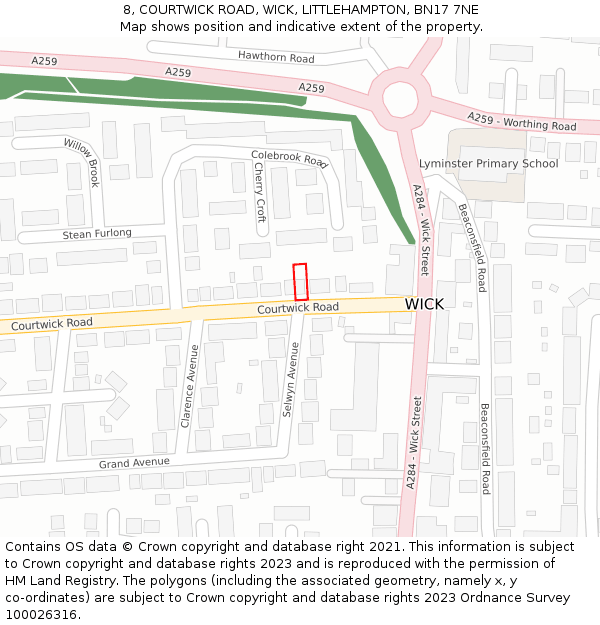 8, COURTWICK ROAD, WICK, LITTLEHAMPTON, BN17 7NE: Location map and indicative extent of plot