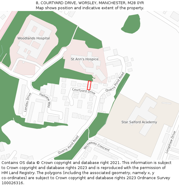 8, COURTYARD DRIVE, WORSLEY, MANCHESTER, M28 0YR: Location map and indicative extent of plot