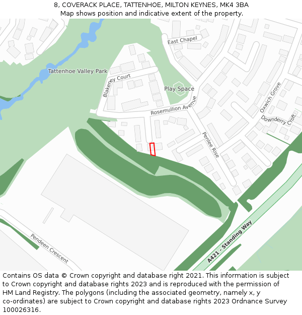 8, COVERACK PLACE, TATTENHOE, MILTON KEYNES, MK4 3BA: Location map and indicative extent of plot