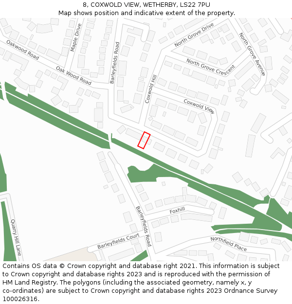 8, COXWOLD VIEW, WETHERBY, LS22 7PU: Location map and indicative extent of plot