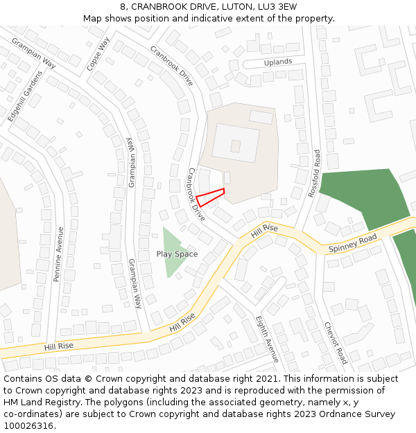 8, CRANBROOK DRIVE, LUTON, LU3 3EW: Location map and indicative extent of plot