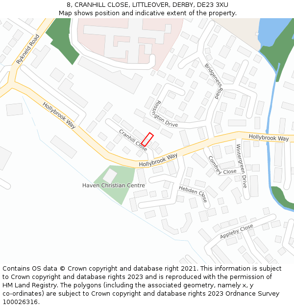 8, CRANHILL CLOSE, LITTLEOVER, DERBY, DE23 3XU: Location map and indicative extent of plot