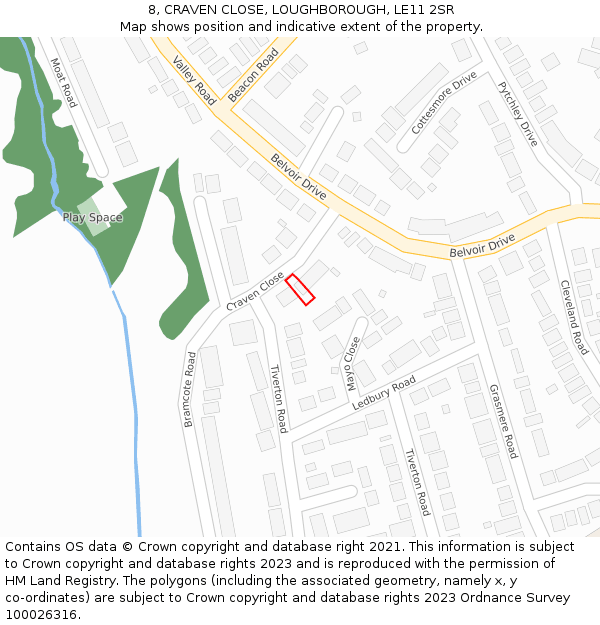 8, CRAVEN CLOSE, LOUGHBOROUGH, LE11 2SR: Location map and indicative extent of plot