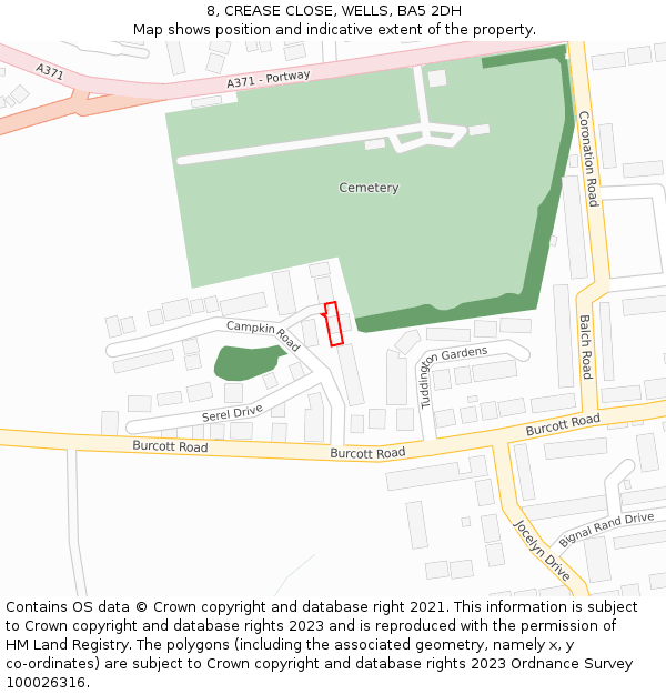 8, CREASE CLOSE, WELLS, BA5 2DH: Location map and indicative extent of plot