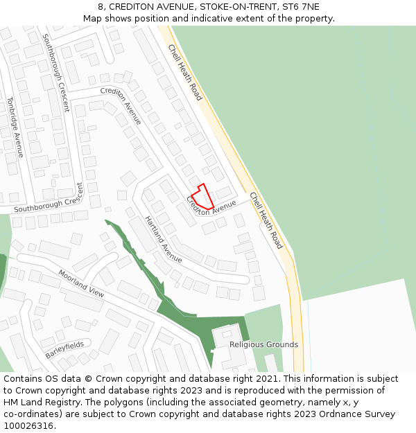 8, CREDITON AVENUE, STOKE-ON-TRENT, ST6 7NE: Location map and indicative extent of plot