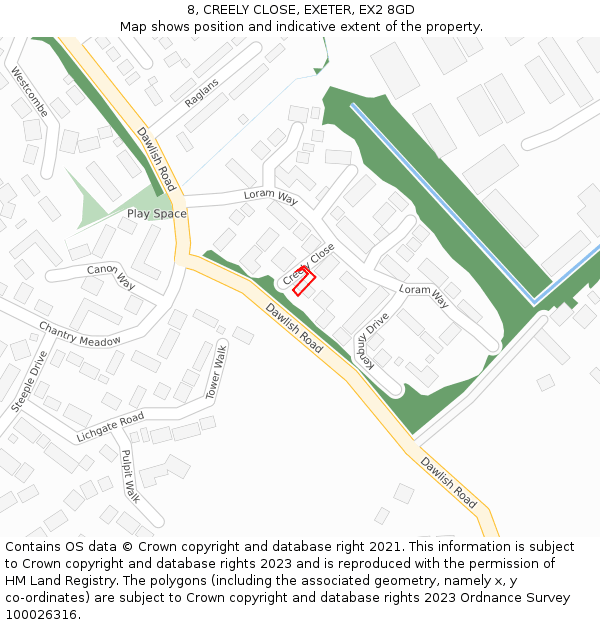 8, CREELY CLOSE, EXETER, EX2 8GD: Location map and indicative extent of plot