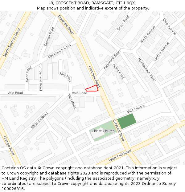 8, CRESCENT ROAD, RAMSGATE, CT11 9QX: Location map and indicative extent of plot