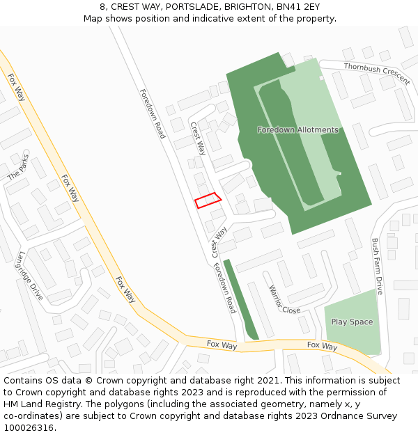 8, CREST WAY, PORTSLADE, BRIGHTON, BN41 2EY: Location map and indicative extent of plot