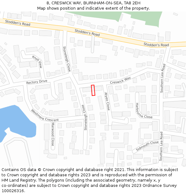 8, CRESWICK WAY, BURNHAM-ON-SEA, TA8 2EH: Location map and indicative extent of plot