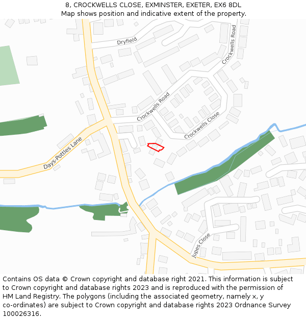 8, CROCKWELLS CLOSE, EXMINSTER, EXETER, EX6 8DL: Location map and indicative extent of plot