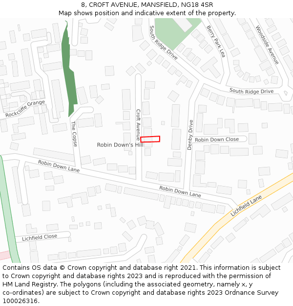 8, CROFT AVENUE, MANSFIELD, NG18 4SR: Location map and indicative extent of plot