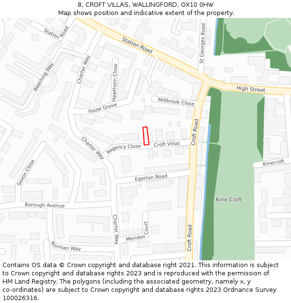 8, CROFT VILLAS, WALLINGFORD, OX10 0HW: Location map and indicative extent of plot