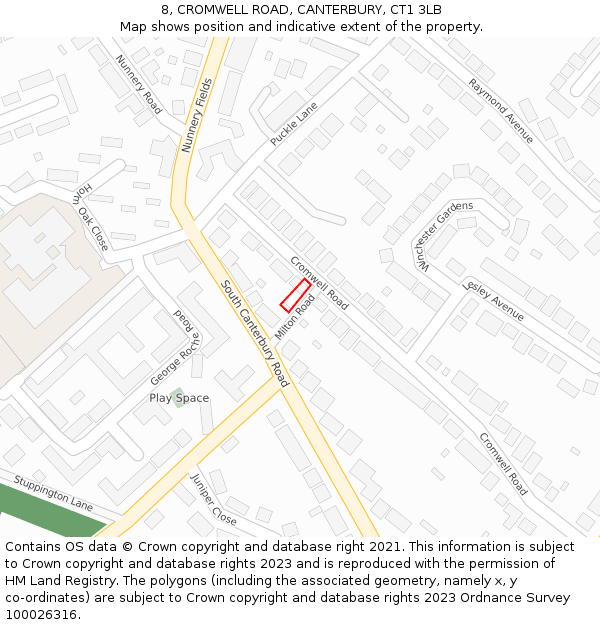 8, CROMWELL ROAD, CANTERBURY, CT1 3LB: Location map and indicative extent of plot