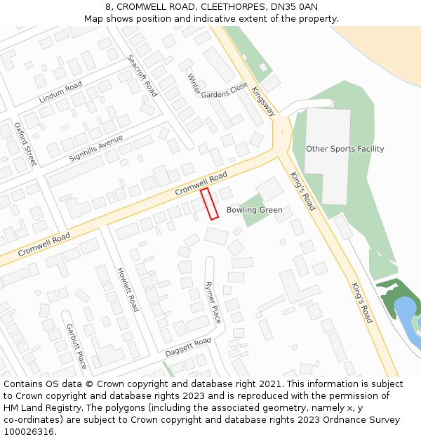 8, CROMWELL ROAD, CLEETHORPES, DN35 0AN: Location map and indicative extent of plot