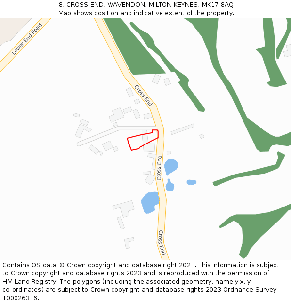 8, CROSS END, WAVENDON, MILTON KEYNES, MK17 8AQ: Location map and indicative extent of plot