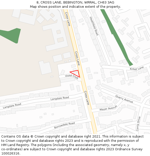 8, CROSS LANE, BEBINGTON, WIRRAL, CH63 3AG: Location map and indicative extent of plot