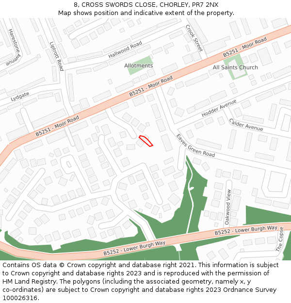 8, CROSS SWORDS CLOSE, CHORLEY, PR7 2NX: Location map and indicative extent of plot