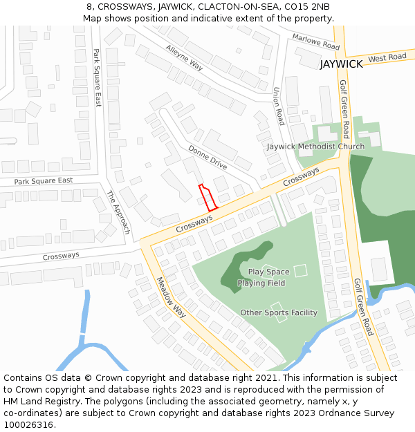 8, CROSSWAYS, JAYWICK, CLACTON-ON-SEA, CO15 2NB: Location map and indicative extent of plot