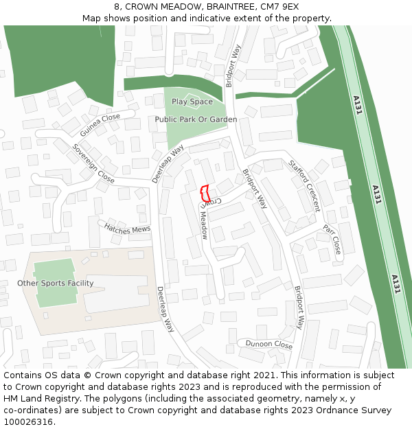 8, CROWN MEADOW, BRAINTREE, CM7 9EX: Location map and indicative extent of plot