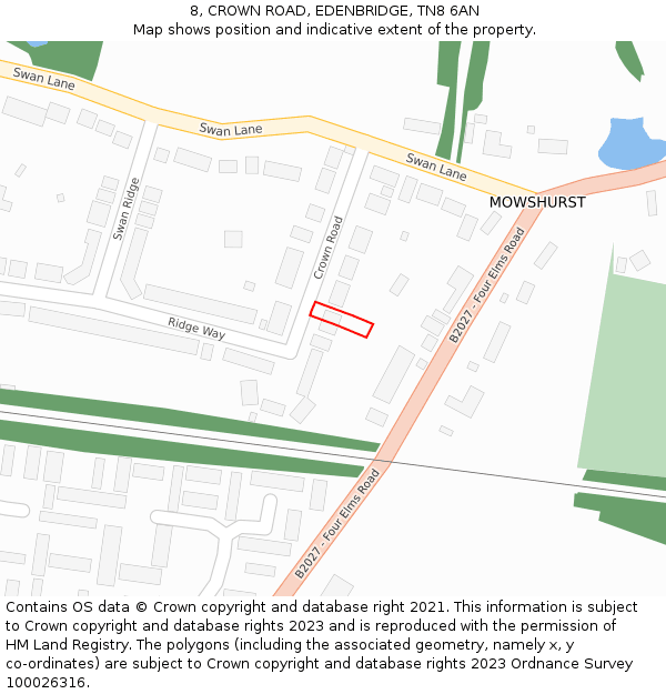 8, CROWN ROAD, EDENBRIDGE, TN8 6AN: Location map and indicative extent of plot