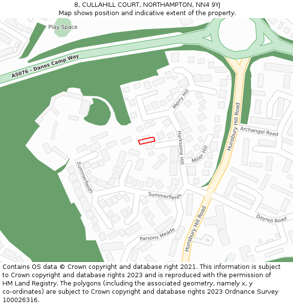 8, CULLAHILL COURT, NORTHAMPTON, NN4 9YJ: Location map and indicative extent of plot