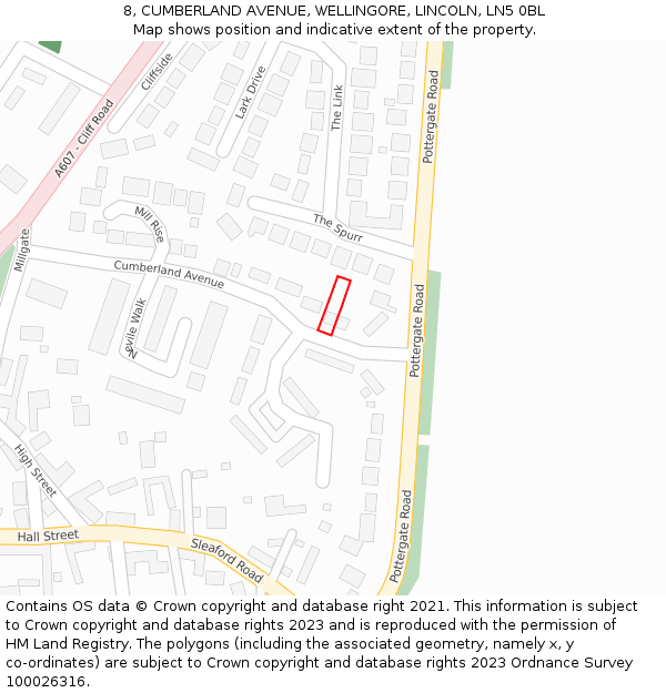 8, CUMBERLAND AVENUE, WELLINGORE, LINCOLN, LN5 0BL: Location map and indicative extent of plot