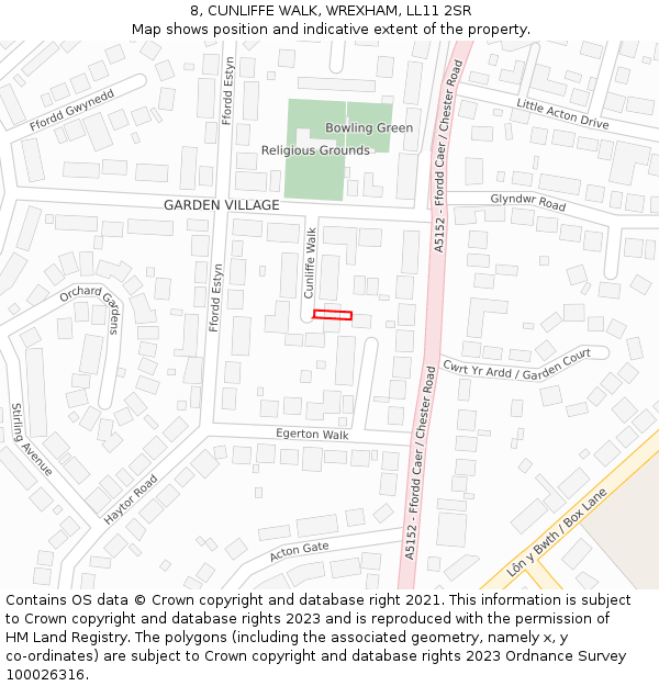 8, CUNLIFFE WALK, WREXHAM, LL11 2SR: Location map and indicative extent of plot