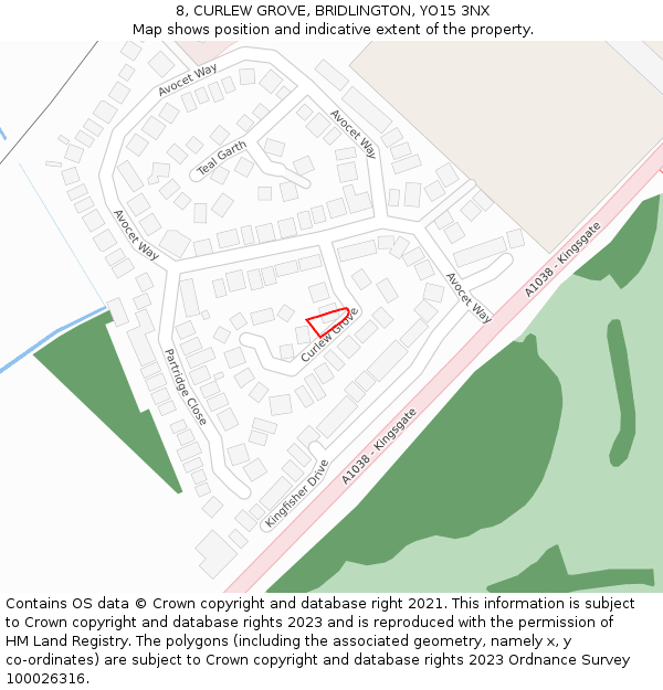 8, CURLEW GROVE, BRIDLINGTON, YO15 3NX: Location map and indicative extent of plot