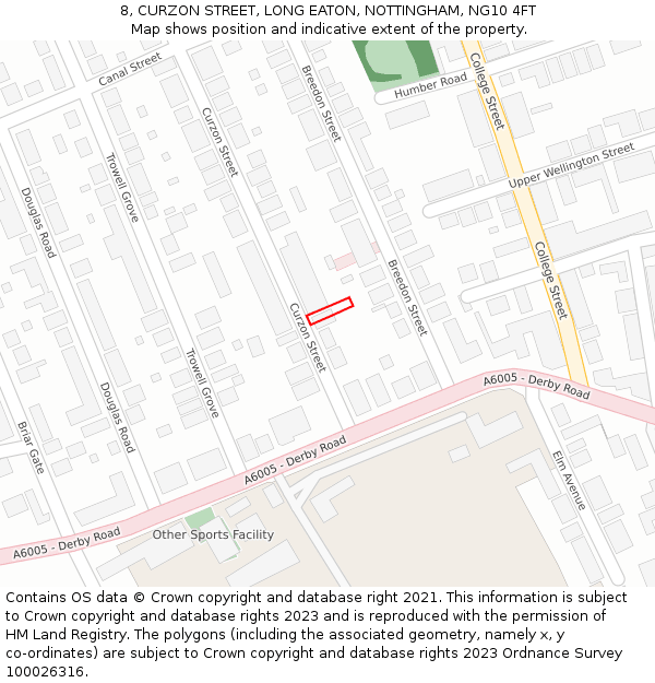 8, CURZON STREET, LONG EATON, NOTTINGHAM, NG10 4FT: Location map and indicative extent of plot