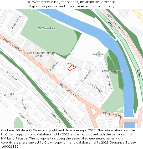 8, CWRT Y FFOUNDRI, TREFOREST, PONTYPRIDD, CF37 1BF: Location map and indicative extent of plot